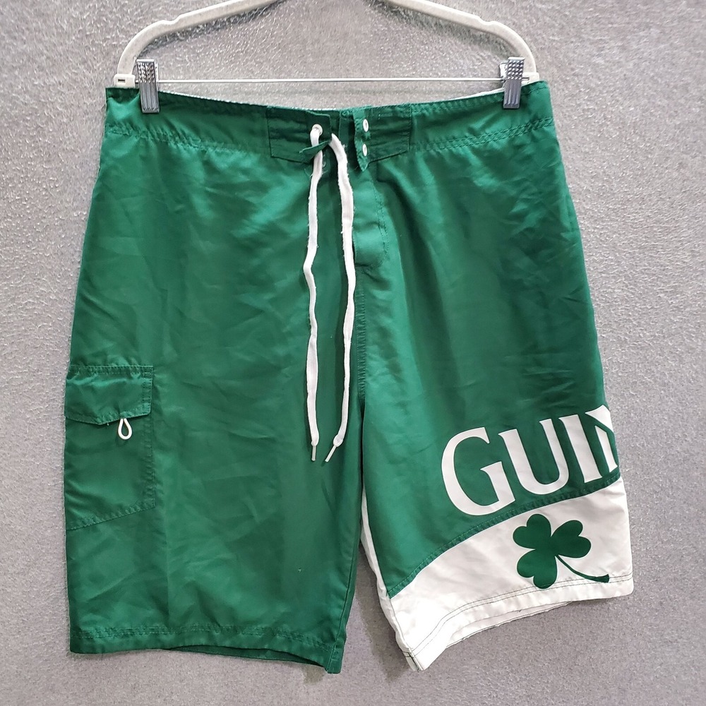 Guinness Men Swimwear 2XL Green‎ Colorblock Trunks 3 Leaf Clover Beer 11" Inseam